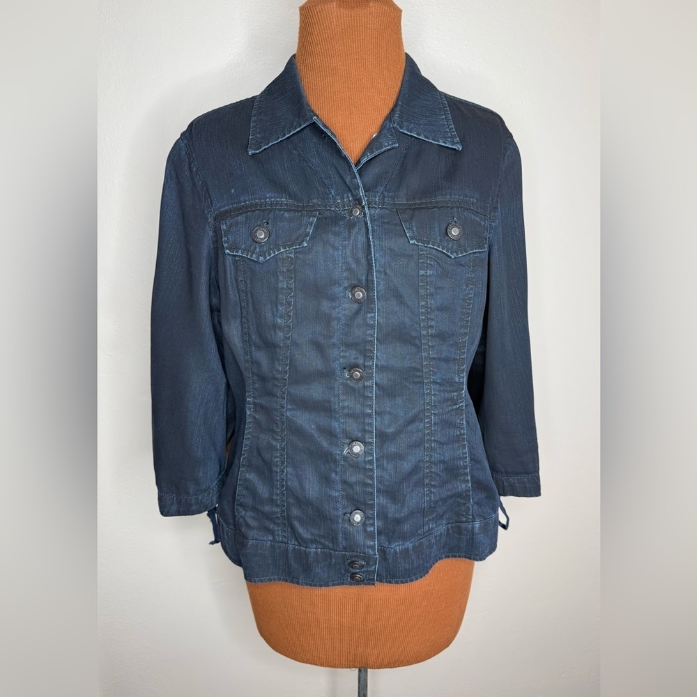 Coldwater Creek Dark Wash Blue Jean Jacket Tie Sleeves Size 8